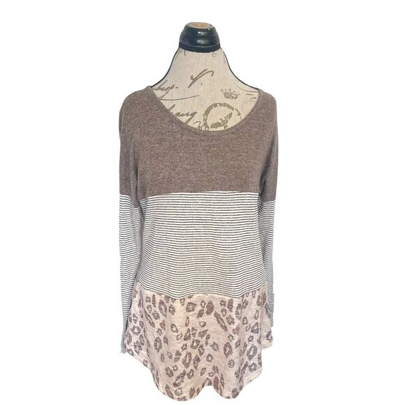 Tru Self Sweater Blouse Tunic Crochet Knit Boho Size XL Animal Print Colorblock - Picture 1 of 12
